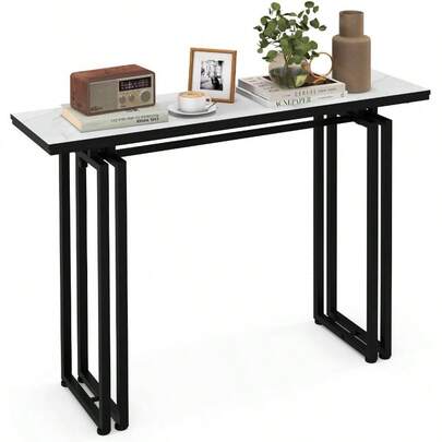 Console Table Modern Faux Marble Top Entryway Table W HeavyDuty Metal Frame Long Sofa Side Table W Gold Frame And Adjustable Foot Pads Narrow Accent Table For Hallway White +Black