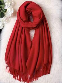 Thick Long Shawl/Blanket, 280g - Red - View 7
