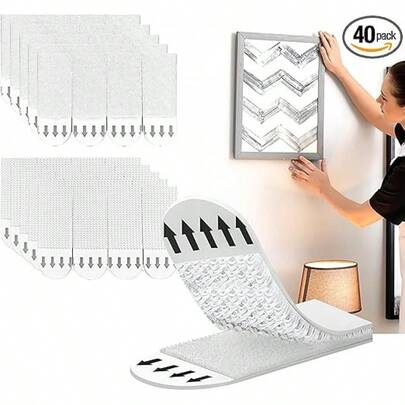 Small Picture Hanging Strips Heavy Duty,20-Pairs(40 Pcs),Sticky Hangers For Walls, Poster Hangers,Picture Hanging Kit Without Nails Refill Adhesive Poster Strips