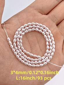 米粒形珍珠珠，适用于DIY手链、项链、耳环等首饰制作，不易刮花，无瑕疵，不褪色，16英寸/串 - 白色 - 查看 13