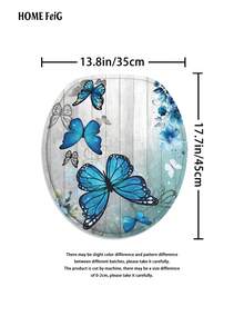 4pcs Blue Butterfly Floral Wood Shower Bathroom Set, Fresh Nature-Inspired Waterproof And Wear-Resistant Bathroom Decor And Accessories,With 12 Hooks - Includes Toilet Seat Cover, Bath Mats, And Rugs Polyester Fabric - Washable - Perfect For Holiday Decor,Gift,Home/Bedroom/House/Western Decoration,Spring Decorations - 彩色 - 查看 9