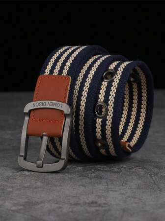 1pc Men Buckle Leather Belt, Thick Multi-Hole Canvas Waist Belt, Student & Youth Fashion, Versatile Jeans Woven Belt For Women