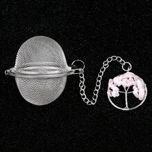 1 pieza Infusor de té de acero inoxidable con colgante de piedra de ágata natural con diseño del árbol de la vida de 7 colores, filtro de hojas de té de material 304 para olla de sopa, colador de té hecho a mano