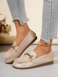 Mocassins plats unicolore pour femmes grandes tailles, adaptés pour le trajet domicile-travail - Kaki - Voir 1