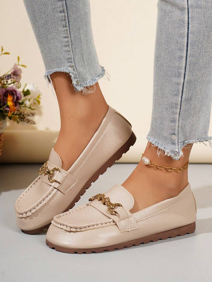 Mocassins plats unicolore pour femmes grandes tailles, adaptés pour le trajet domicile-travail - Kaki - Voir 1