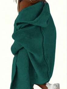 Cárdigan de punto con capucha de manga larga informal, otoño/invierno - Verde Oscuro - Ver 7