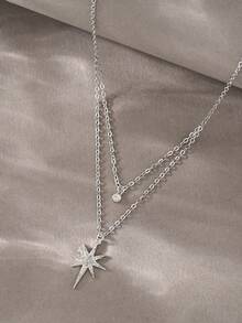 Silver Necklace, Cubic Zirconia Hexagram Necklace, Suitable For Daily Wear, Dates, Parties And Gifting - Silver - View 2