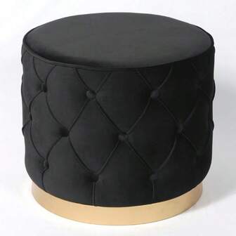 Sunny Décor Handmade Velvet Ottoman Seating With Gold Metal Base Classic Black 48cm X 48cm X 41cm MidCentury Modern