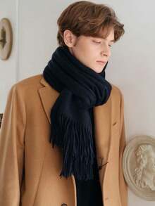 Thick Long Shawl/Blanket, 280g - Black - View 6