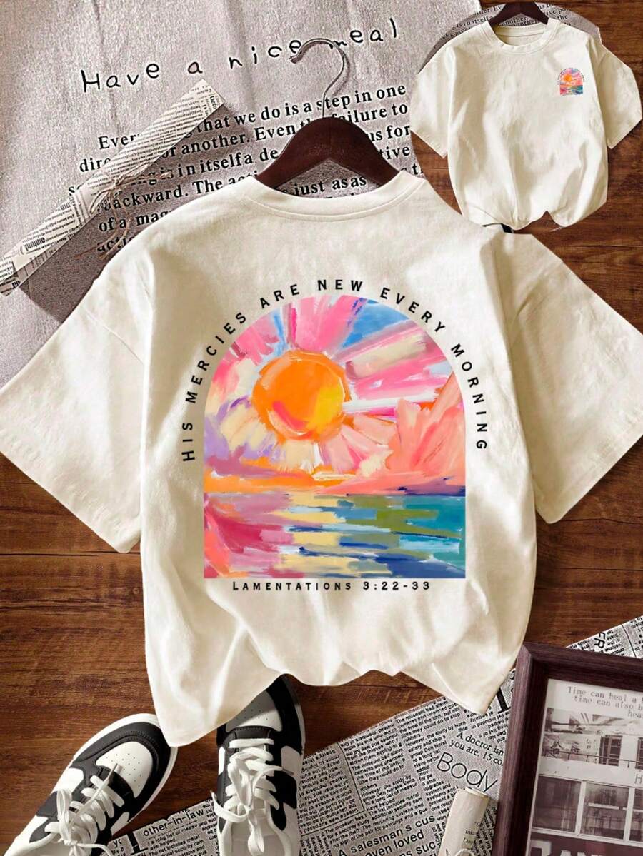 Playera estampada "His Mercies Are New Every Morning" - diseño artístico y positivo - Blanco - Ver 1