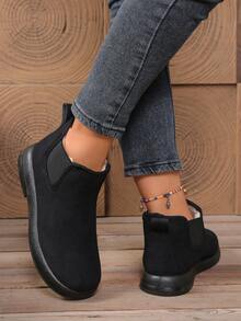 Women's Winter Warm Thermal Lined Shoes, Comfortable Mom Shoes, Flat Versatile Ankle Boots Snow Boots - Black - View 6