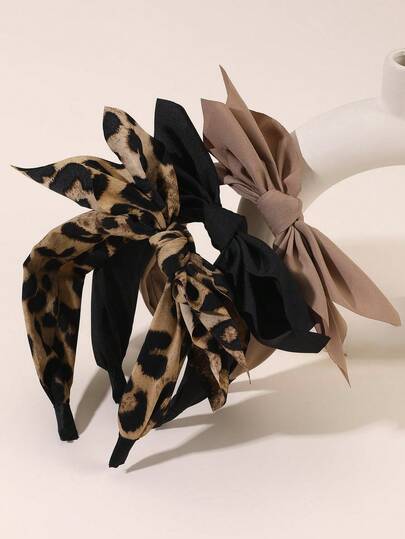 3pcs Women's Fashion Vintage Leopard Print Bow Headbands, Brown & Black, Suitable For Daily Autumn/Winter Outfits ,Hair Band Hair Accessories Head Accessories Hairband