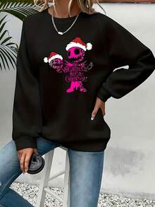 Women's Nightmare Before Christmas Sweatshirt -  & Sally Graphic Pullover, Long Sleeve Crewneck Casual Winter Sweater For Halloween & Christmas, Cozy Fall Outfit (Officially Licensed) - Black - View 1