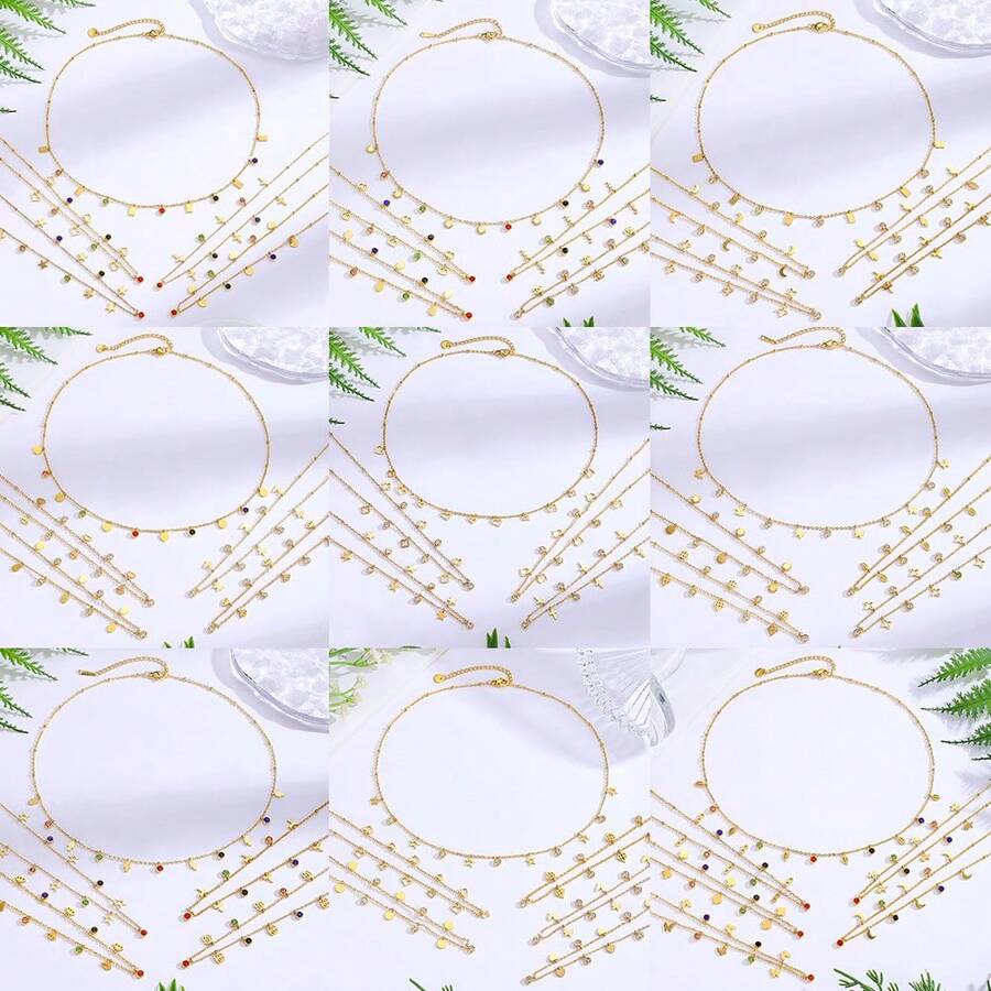 11/15 精致项链系列，精美锆石钻石金项链，轻盈奢华日常佩戴项链 - 彩色 - 查看 1