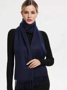 Thick Long Shawl/Blanket, 280g - Navy Blue - View 2