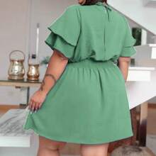 Macaquinho Plus Macacão Curto Confortável Festa Madrinha Formatura Casamento Moda Cristã Evangélica Babado Ombro Casual Social Presente Short Saia - Verde Menta - Visão 6