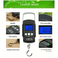 110lb/50kg Digital Display Fishing Scale With Backlit LCD Screen And Built-In Measuring Strap - Portable Pocket Scale With Suspension Hook, Tare Function, Unit Conversion (Lb/Kg/Oz/G), Hold/Max/Min/Memory Functions - Ideal For Fishing And Hunting - Black - View 5