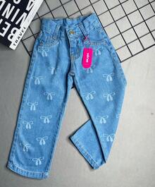 Wide Leg Jeans With Bow Design For Girls (Teenagers) - Medium Wash - View 14
