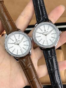 Pablo Raez 1pc 18K Gold Ladies Watches Stainless Steel Jewelry Vintage Accessories Charming Women Wristwatch Luxury Crystal Dress Watch Original Non Tarnish Golden Color Elegant Brand New AAA Design Quartz Watch For Lady Fahionable White Face With Rhinestone Display High Quality Woman Popular Wristwatch 50M Waterproof Soft - one-size - View 3