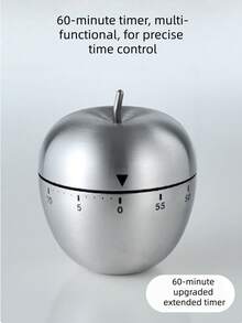 1pc Stainless Steel Apple/Egg Shaped Kitchen Timer, Loud Alarm, Battery-Free, Mechanical Egg/Apple Design Timer, 60-Minute Cooking Timer, Tabletop Baking Timer, Cute Shape Kitchen Timer For Cooking, Learning, Baking, Piano Practice