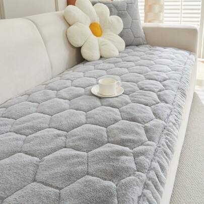 1件装绗缝绒面沙发套，纯色北欧风沙发垫，加厚3D立体蓬松沙发套，冬季保暖，防止沙发滑动和刮擦，适用于客厅、卧室、书房，1/2/3/4人座带扶手和靠背沙发