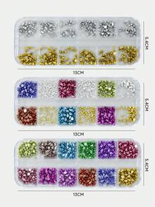 12格3D美甲金属饰品铆钉配件朋克风迷你金属铆钉酷女孩银色摇滚迷你金属铆钉设计美甲用品装饰DIY美甲宝石美甲用品 - 彩色 - 查看 5
