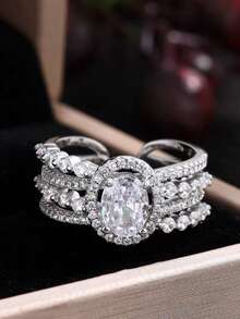 Bộ 5 nhẫn hở có thể điều chỉnh bằng đá Cubic Zirconia thời trang sang trọng, thích hợp cho trang phục hàng ngày, tiệc tùng, đám cưới, cô dâu - Bạc - Xem 8