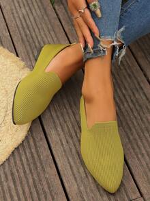 夏季新款欧美加大码尖头平底女鞋，低鞋面运动纯色休闲鞋，适合妈妈和孕妇穿着 - 綠色 - 查看 2