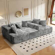 132''U-Shape Modular Sectional Couch Sofa, Boneless Sectional Couch Compressed Corduroy, Modern Sleeper Sofa For Living Room, Space-Efficient Design Convertible Corduroy Sectional Couch(3 Packages Shipping) - 淺灰色 - 查看 10