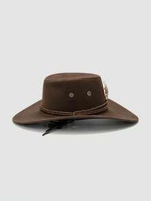 1pc Unisex Animal Bull Head Decor Hat, Wide Brim Western Style Cowboy Hat, Punk Rock Fashion, Adjustable Wind Rope Design, Suitable For Daily Wear, Concerts, Outdoor - A - View 10