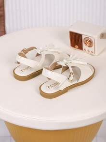 A Pair Of Girls' Sandals New Bow Princess Shoes Elastic Band Design Soft-Soled Casual Girls' Beach Shoes In Summer. - Beige - View 6