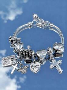 1pc New Leopard & Snake Bone Pattern Cross & Star Pendant Bracelet, Suitable For Daily Wear & Holiday Gift JWO5 - Nhiều màu - Xem 10
