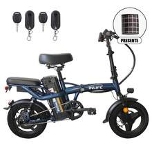 Bicicleta eléctrica plegable para adultos de 14 pulgadas: pico de 400 W, motor sin escobillas de alta velocidad, batería extraíble de 48 V 10 Ah, alcance de 45 KG, suspensión doble de dos asientos, 3 velocidades, neumáticos todoterreno, perfecto para caminatas, todoterreno, desplazamientos y regalos, estilo deportivo y componentes de alta calidad. - azul real - Ver 2