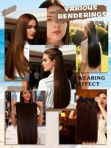 22 Zoll 5-Clip gerade Haarverlängerungen - hitzebeständiges synthetisches Weft für Frauen, Weihnachtsparty & Festival Frisur, täglicher Gebrauch Mehrfarbige Haarverlängerung (55cm, einfach Clip-In)