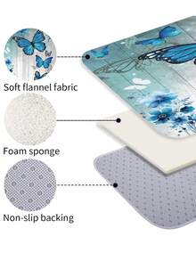 4pcs Blue Butterfly Floral Wood Shower Bathroom Set, Fresh Nature-Inspired Waterproof And Wear-Resistant Bathroom Decor And Accessories,With 12 Hooks - Includes Toilet Seat Cover, Bath Mats, And Rugs Polyester Fabric - Washable - Perfect For Holiday Decor,Gift,Home/Bedroom/House/Western Decoration,Spring Decorations - 彩色 - 查看 5