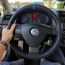 Funda de Volante de Coche de Cuero de Microfibra Cosida a Mano Personalizada para  Golf 5 Mk5 GTI VW Golf 5 Passat R GT 2005 - hilo rojo - Ver 1