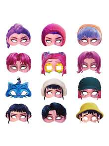 12pcs 2025 New Witch Hunting Girl Group Theme Party Photo Prop Paper Mask, KPOP Girl Group Role Playing Makeup Ball Half Mask - Birthday Gift, Christmas Gift, Perfect Gift, Collectibles - Multicolor - View 1