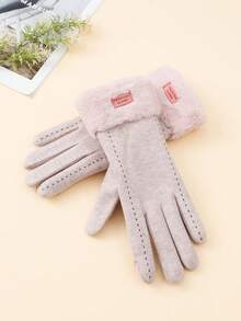 1 双女士手套，秋冬季触屏指套手套，保暖内衬，适合骑行、驾驶、户外活动、工作和居家使用。 - 分指手套 - 查看 3