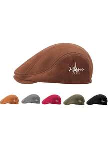 1顶铁塔印花男士报童帽，保暖平顶柔软版型，适合秋冬季驾驶，复古风格，适合徒步旅行和狩猎。 - 前進帽 - 查看 4