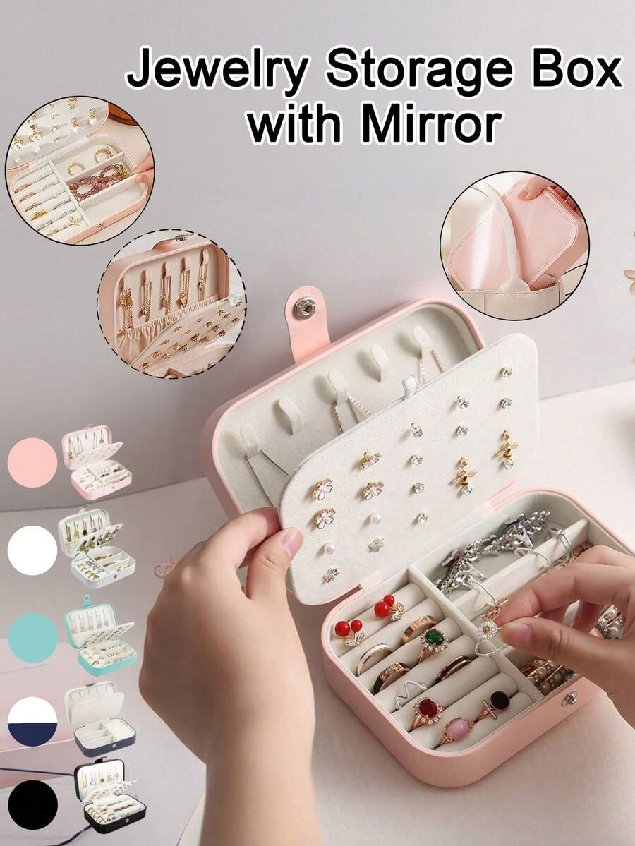 1pc Travel Double-Layer Jewelry Box, PU Leather Jewelry Storage Box, Snap Button Jewelry Storage Box, Jewelry Collection Box, Ring Storage Box, Pendant Storage Box, Earring Storage Box, Necklace Storage Box