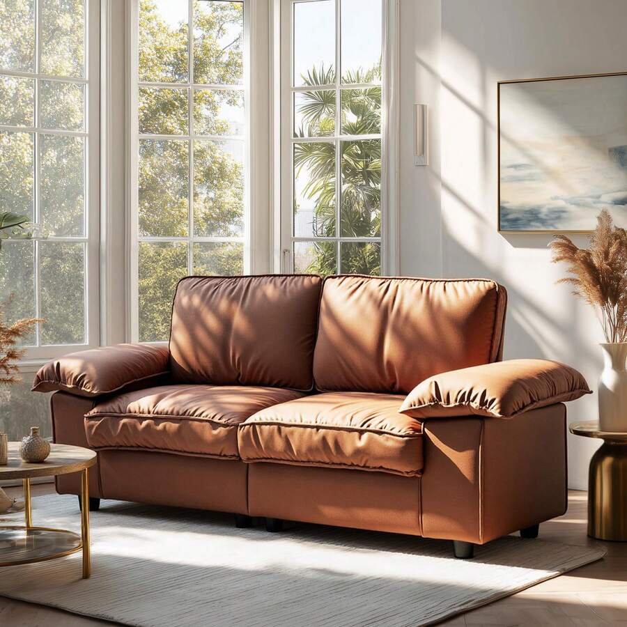 79" 2-Seater Velvet Storage Futon - Deep Seat Comfy Sofa With Pocket Coils, Space-Saving Loveseat For Small Homes/Apartment/Bedroom - 棕色 - 查看 1