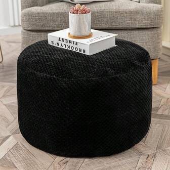 Unstuffed Ottoman Pouf Cover 51x31cm Footstool Slipcover Storage Ottoman Foot Rest Floor Pouf And Footrest Cushion Black