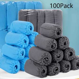 100 piezas/Paquete Cubrezapatos desechables, impermeables, antideslizantes y duraderos de tela no tejida, adecuados para construcción, lugares de trabajo, protección de alfombras y pisos interiores, talla única para la mayoría, color azul