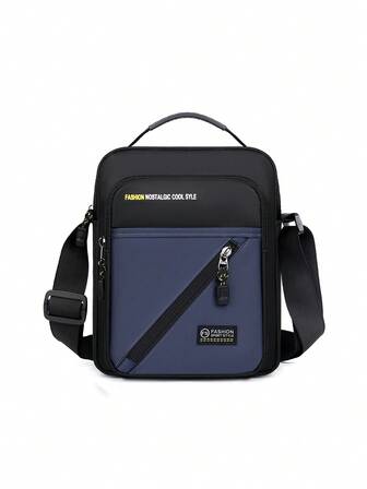 Casual Outdoor Men's Backpack, New Fashion One Shoulder Diagonal Bag, Solid Color Nylon Fabric, Zipper Closure, Stylish Shoulder Bag Festival