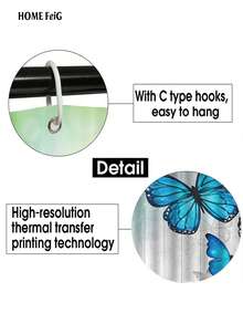 4pcs Blue Butterfly Floral Wood Shower Bathroom Set, Fresh Nature-Inspired Waterproof And Wear-Resistant Bathroom Decor And Accessories,With 12 Hooks - Includes Toilet Seat Cover, Bath Mats, And Rugs Polyester Fabric - Washable - Perfect For Holiday Decor,Gift,Home/Bedroom/House/Western Decoration,Spring Decorations - 彩色 - 查看 4