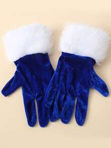 1 Pair Women's Short White Fringed Thick Velvet Gloves, Warm Winter Gloves For Holiday Parties, Stage Performances, Cosplay, Formal Events