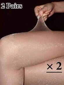 1pc Women's Ultra-Thin Shiny Glitter Sexy Stockings - Suitable For 132lbs Women - Apricot - View 20
