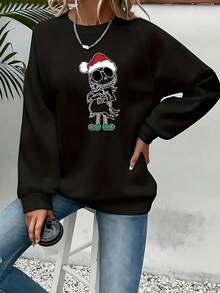 Women's Nightmare Before Christmas  Graphic Sweatshirt - Tim Inspired Casual Crewneck Pullover For Fall Winter,, Shopping & Home - Machine Washable Minimalist Sweater (Officially Licensed), Outfit, Cartoon Print, Durable, Comfortable Material, Licensed Apparel, Holiday Clothing, Halloween Lovers - 黑色 - 查看 1