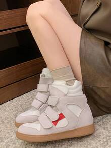 Women's High-Top Shoes, New 2026 Style, Inside Heightening, Color Block Round Toe Flat Casual Shoes, Autumn/Winter, Boots - 白色 - 查看 2