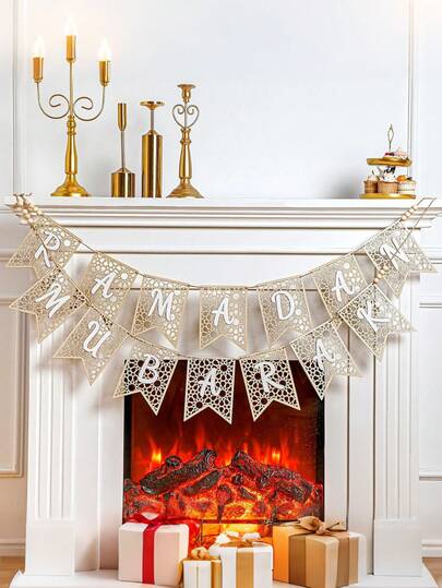 1set Bohemian Style Wooden Ramadan Mubarak Banner - Eid Al-Fitr Celebration Decor, Easy Hang With Hemp Rope, For Home & Outdoor Festivities, Ramadan Decoration